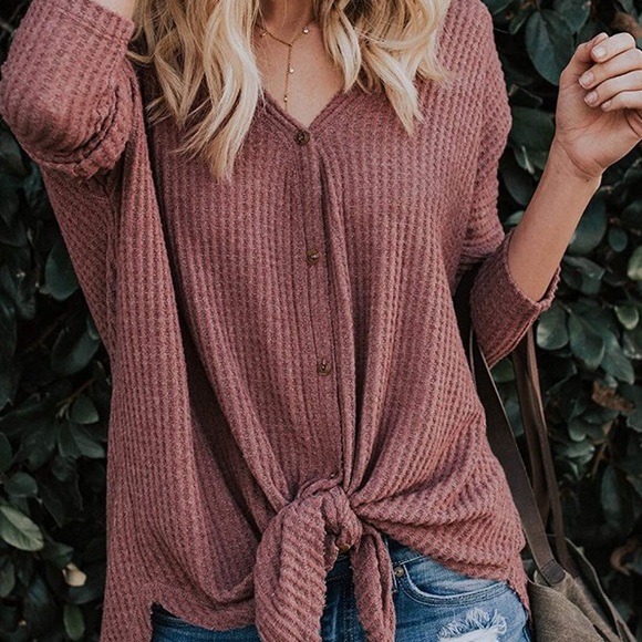 ✨THE WAFFLE KNIT KNOT TOP IN RUST * NWT*✨ - Picture 3 of 7